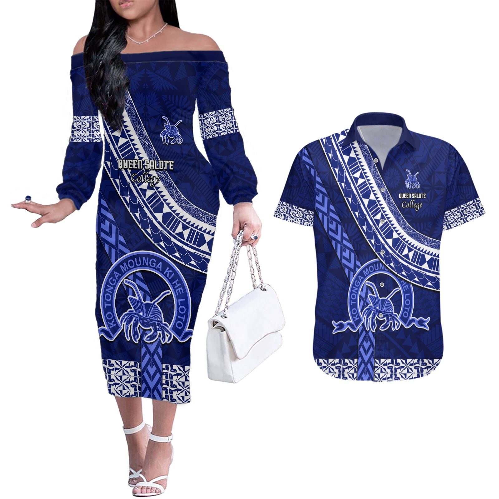 custom-queen-salote-college-couples-matching-off-the-shoulder-long-sleeve-dress-and-hawaiian-shirt-tongan-kupesi-pattern