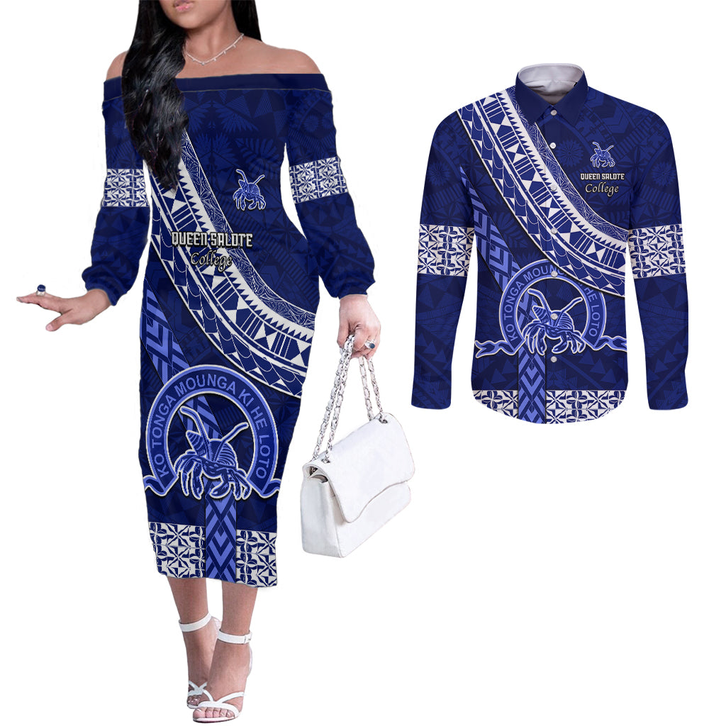 custom-queen-salote-college-couples-matching-off-the-shoulder-long-sleeve-dress-and-long-sleeve-button-shirts-tongan-kupesi-pattern