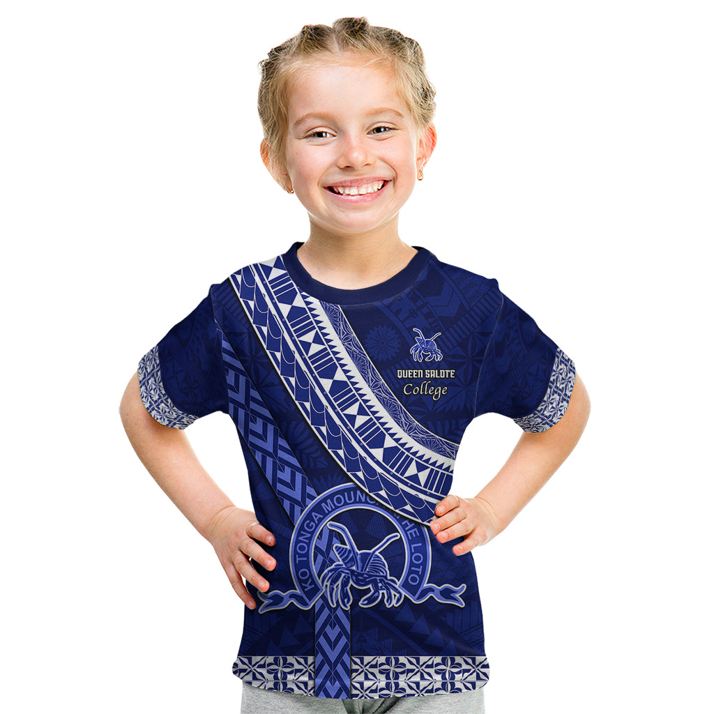 Custom Queen Salote College Kid T Shirt Tongan Kupesi Pattern LT05 Blue - Polynesian Pride