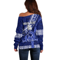Custom Queen Salote College Off Shoulder Sweater Tongan Kupesi Pattern LT05 - Polynesian Pride