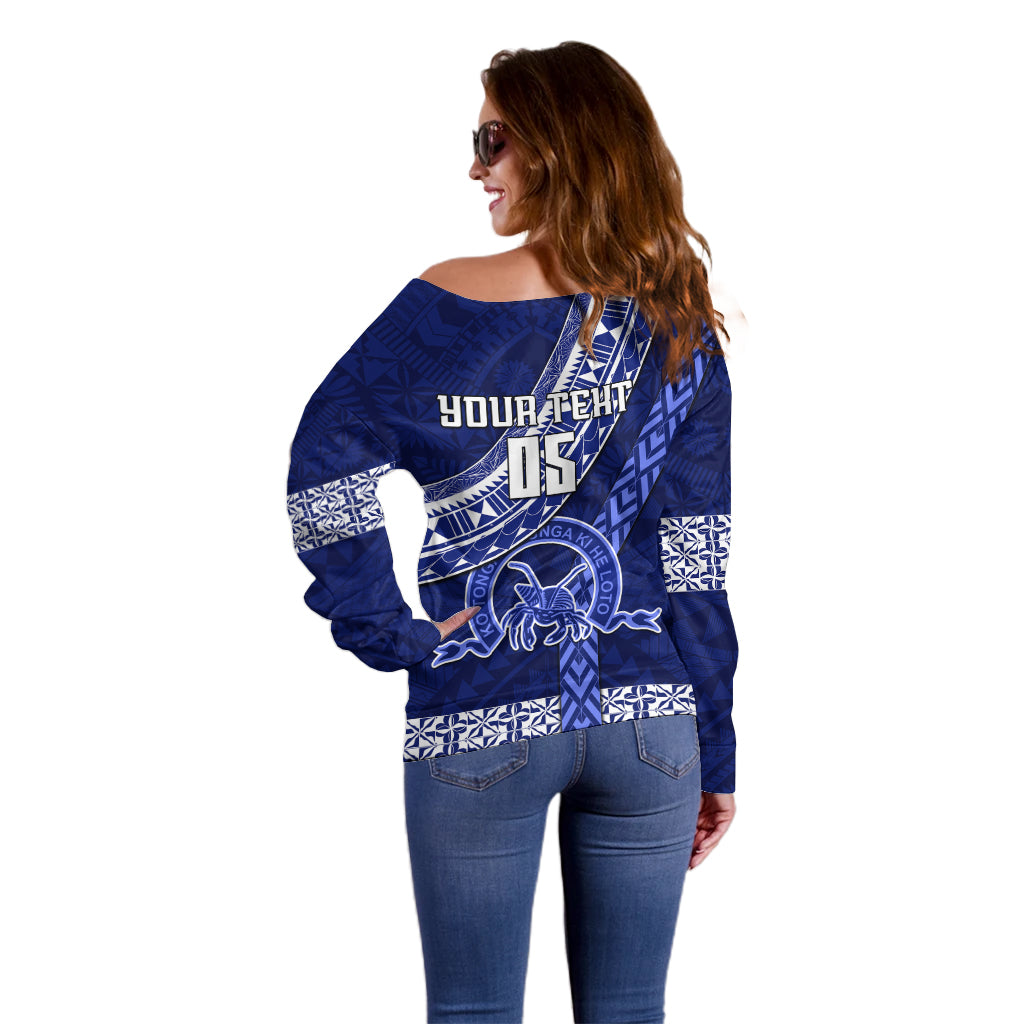 Custom Queen Salote College Off Shoulder Sweater Tongan Kupesi Pattern LT05 - Polynesian Pride