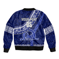 Custom Queen Salote College Sleeve Zip Bomber Jacket Tongan Kupesi Pattern LT05 - Polynesian Pride