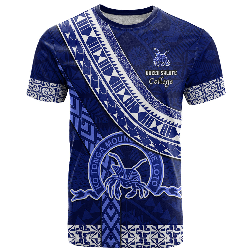 Custom Queen Salote College T Shirt Tongan Kupesi Pattern LT05 Blue - Polynesian Pride