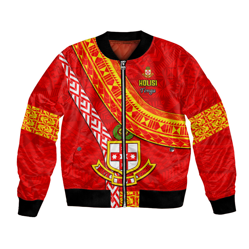 Custom Kolisi Tonga Bomber Jacket Tongan Kupesi Pattern LT05 Unisex Red - Polynesian Pride