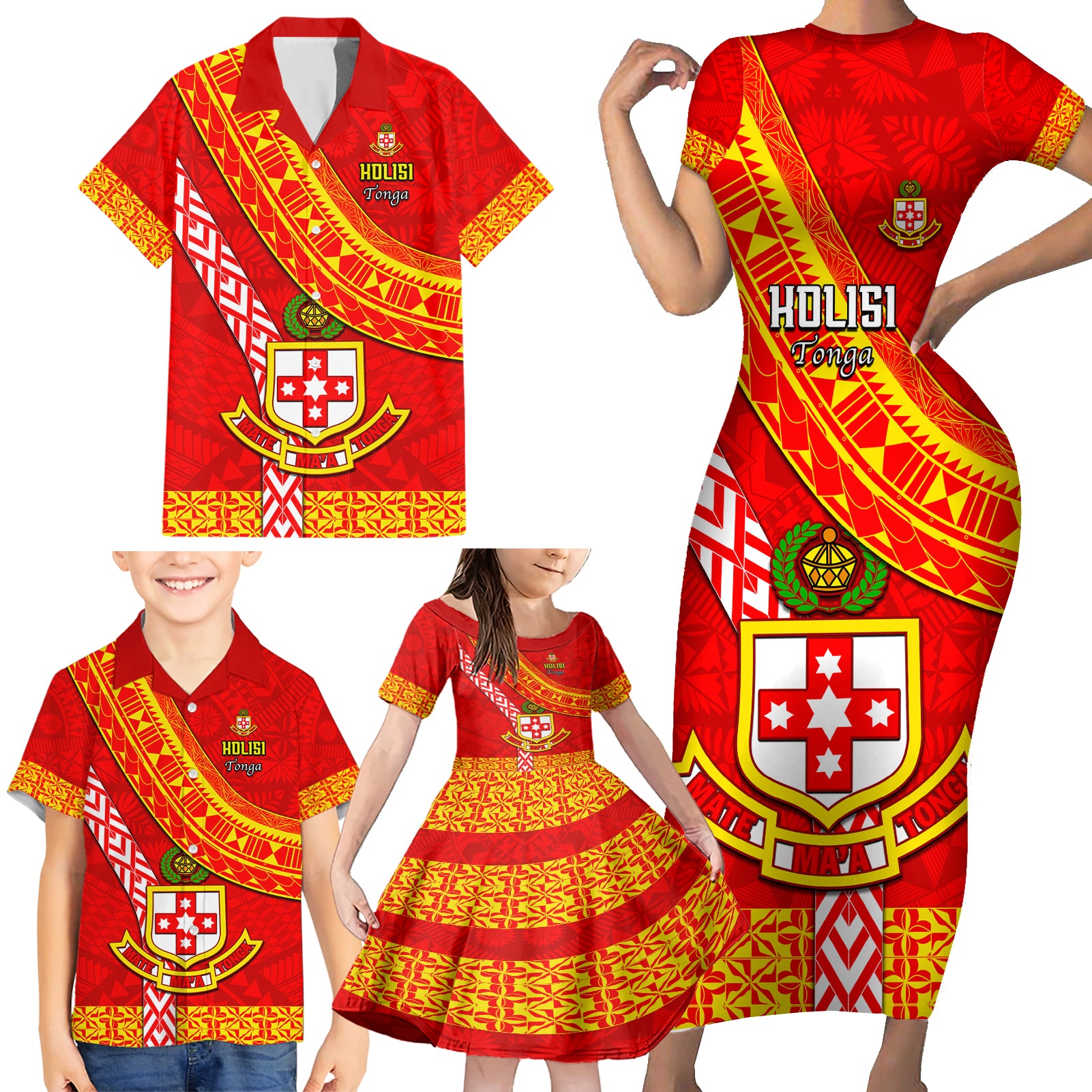 Custom Kolisi Tonga Family Matching Short Sleeve Bodycon Dress and Hawaiian Shirt Tongan Kupesi Pattern LT05 - Polynesian Pride