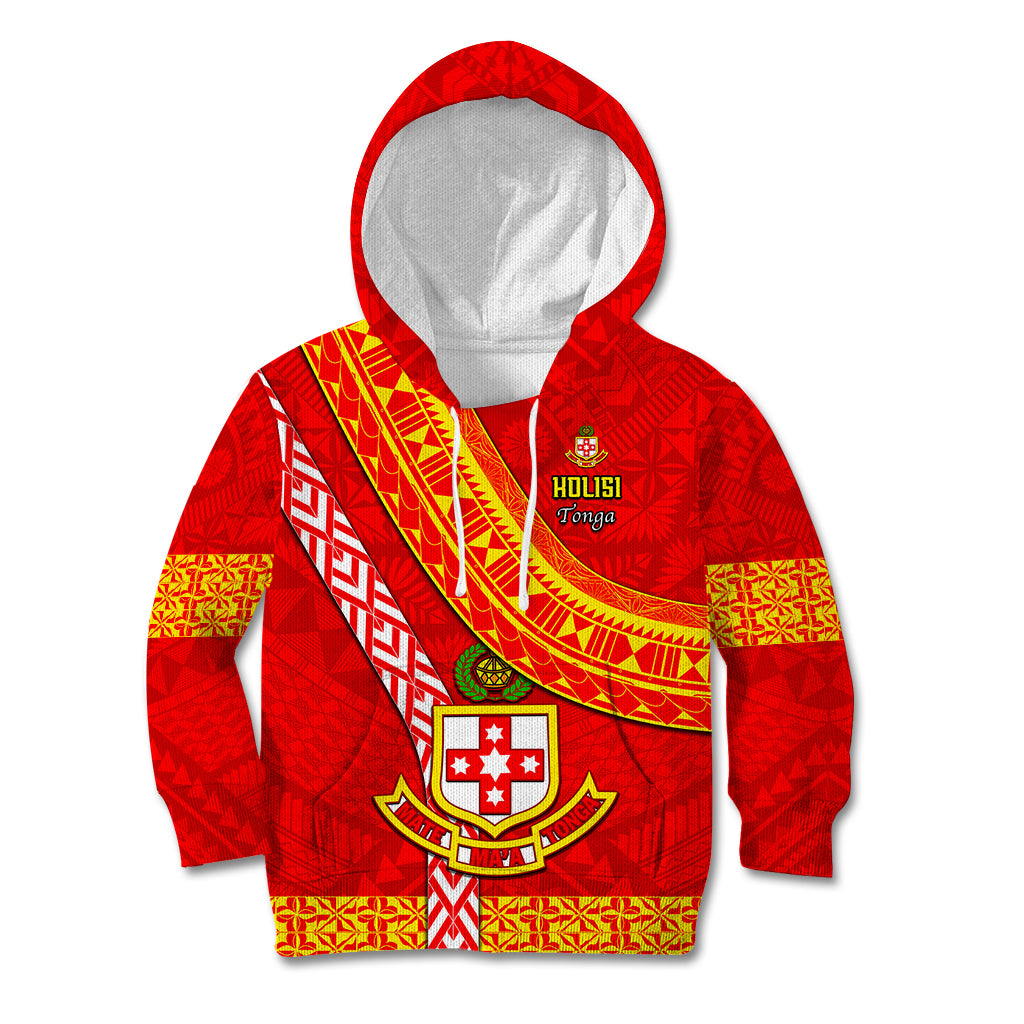 Custom Kolisi Tonga Kid Hoodie Tongan Kupesi Pattern LT05 Red - Polynesian Pride