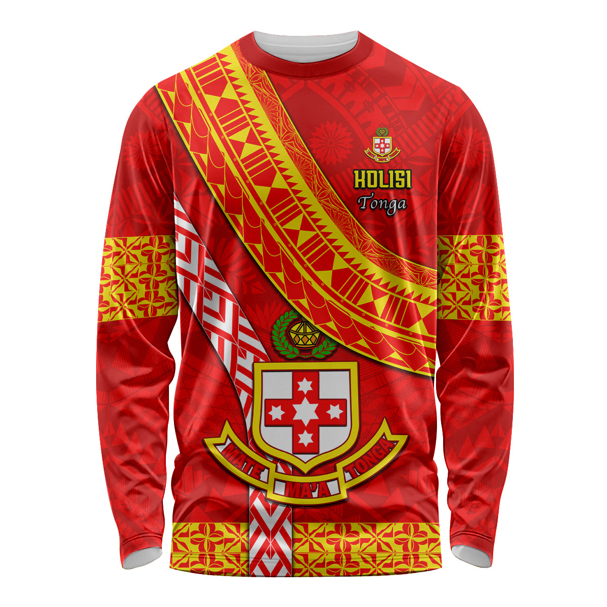 Custom Kolisi Tonga Long Sleeve Shirt Tongan Kupesi Pattern LT05 Unisex Red - Polynesian Pride
