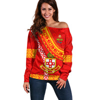 Custom Kolisi Tonga Off Shoulder Sweater Tongan Kupesi Pattern LT05 Women Red - Polynesian Pride