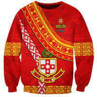 Custom Kolisi Tonga Sweatshirt Tongan Kupesi Pattern LT05 Unisex Red - Polynesian Pride