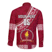 Custom Beulah College Long Sleeve Button Shirt Tongan Kupesi Pattern LT05 - Polynesian Pride