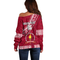 Custom Beulah College Off Shoulder Sweater Tongan Kupesi Pattern LT05 - Polynesian Pride