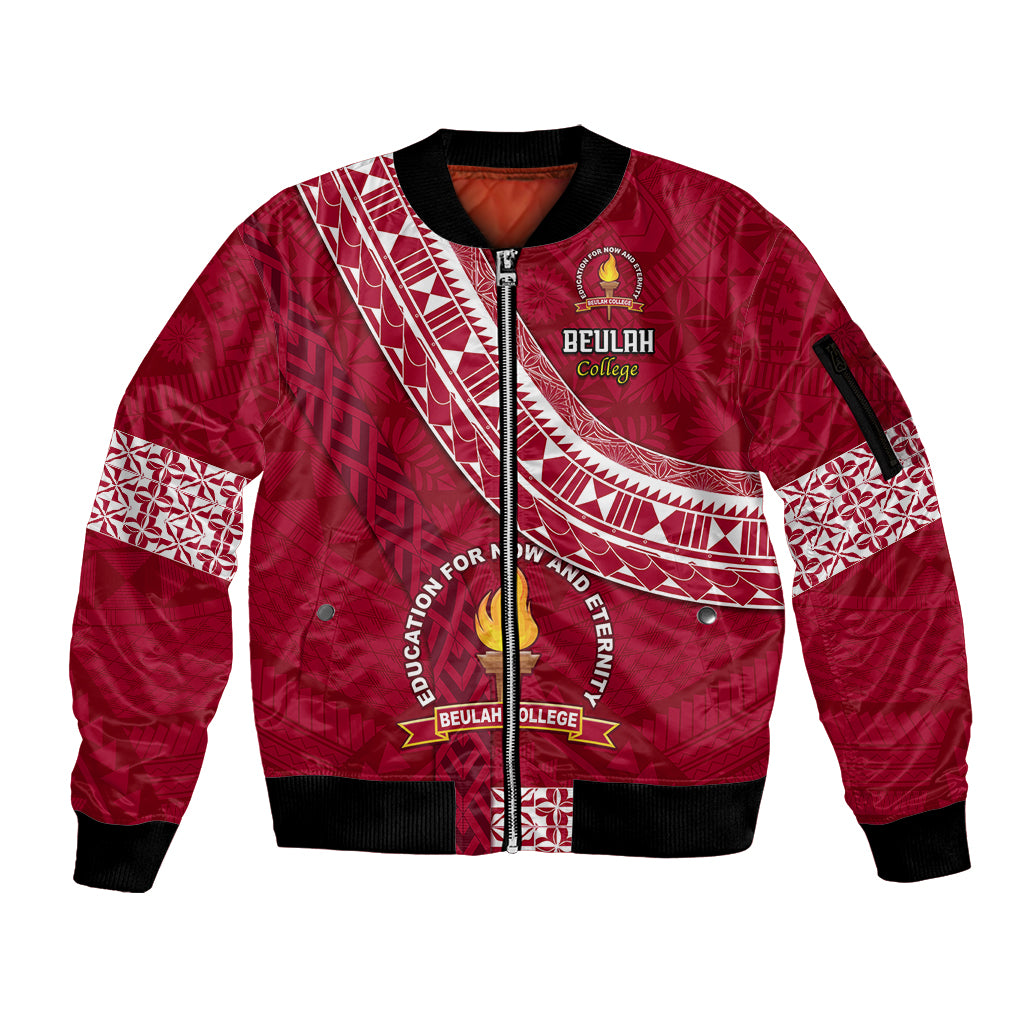 Custom Beulah College Sleeve Zip Bomber Jacket Tongan Kupesi Pattern LT05 Unisex Red - Polynesian Pride