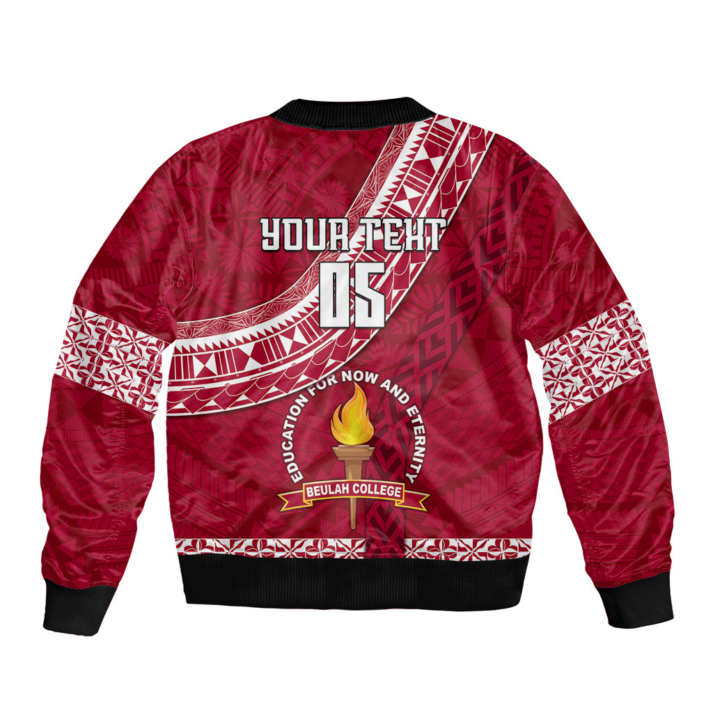 Custom Beulah College Sleeve Zip Bomber Jacket Tongan Kupesi Pattern LT05 - Polynesian Pride