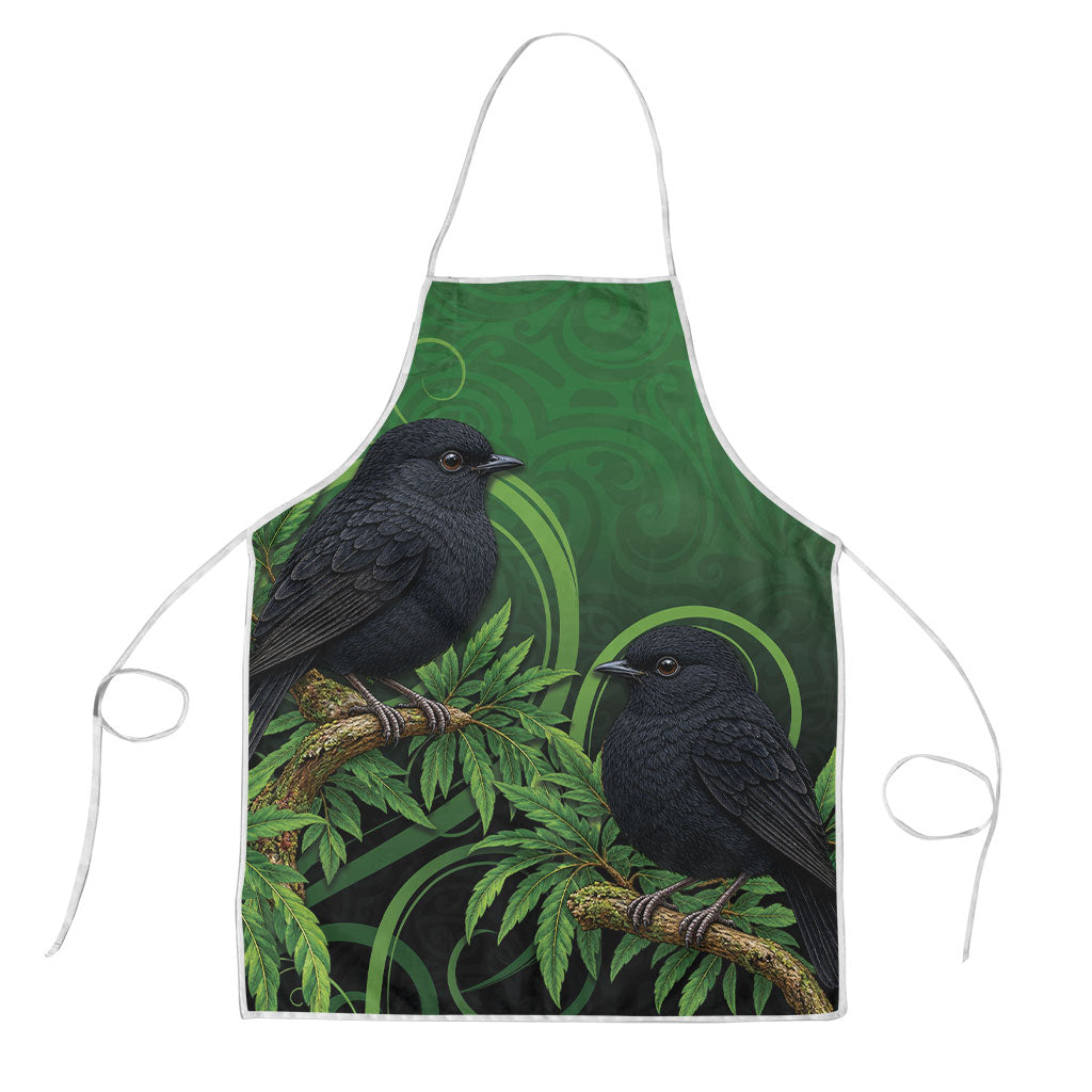 New Zealand Black Robin Apron Karure Maori Koru Art Tattoo LT05 Green - Polynesian Pride