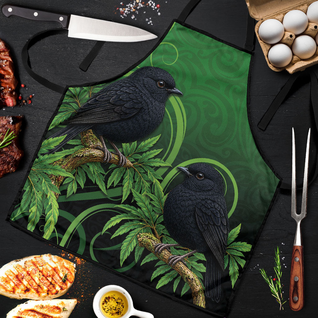 New Zealand Black Robin Apron Karure Maori Koru Art Tattoo LT05 Green - Polynesian Pride