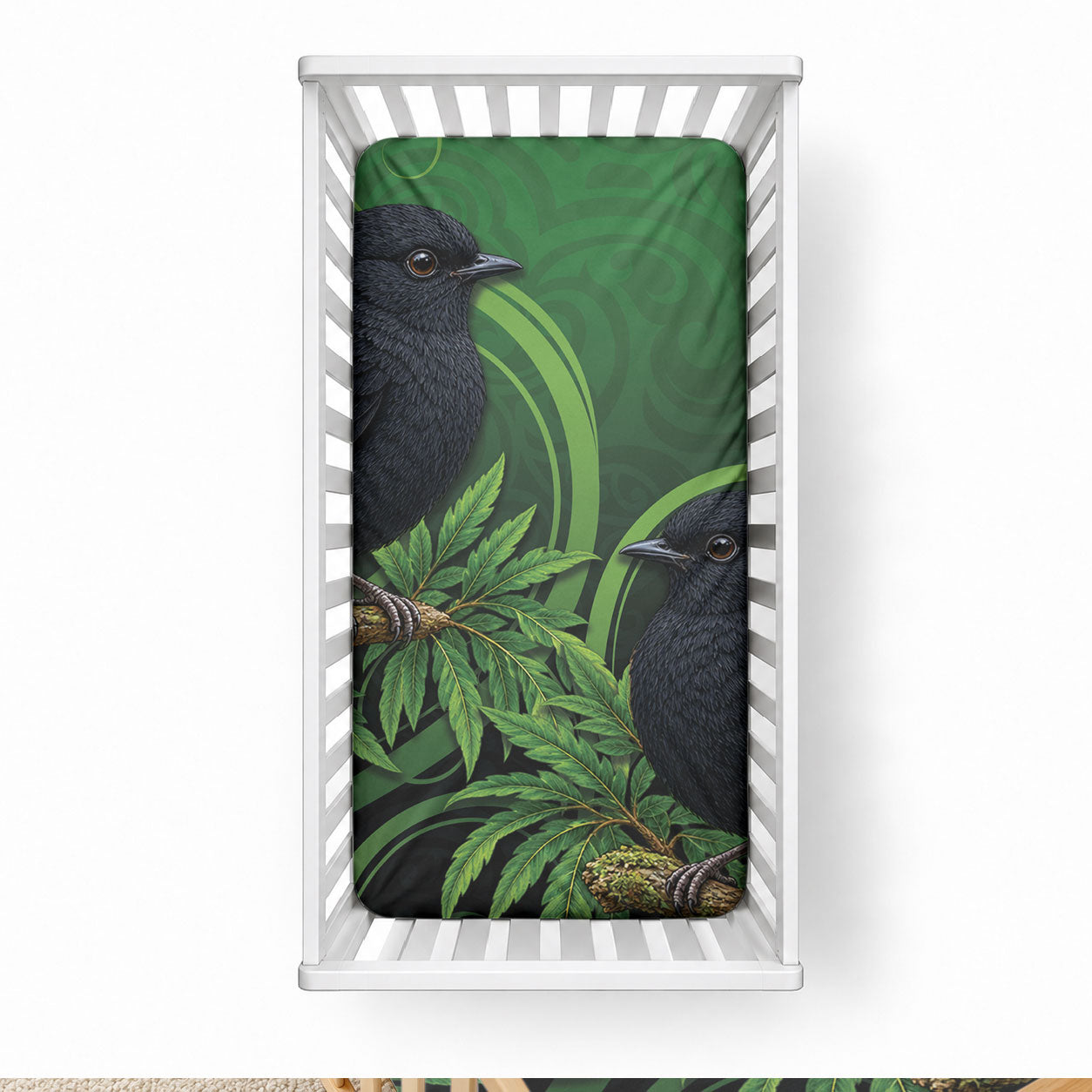 New Zealand Black Robin Baby Bed Cover Karure Maori Koru Art Tattoo LT05 28 × 52 in Green - Polynesian Pride