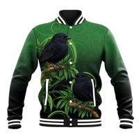 New Zealand Black Robin Baseball Jacket Karure Maori Koru Art Tattoo LT05 Unisex Green - Polynesian Pride