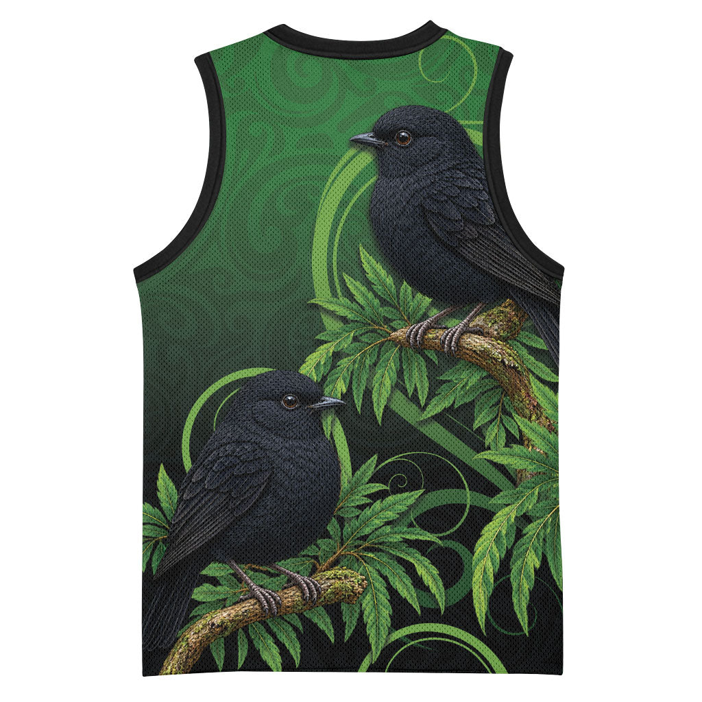 New Zealand Black Robin Basketball Jersey Karure Maori Koru Art Tattoo LT05 - Polynesian Pride