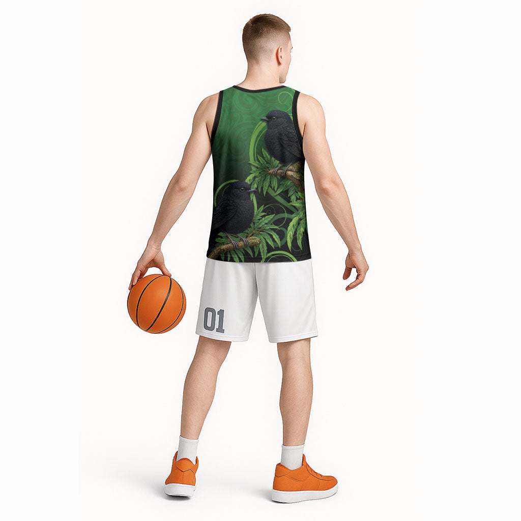 New Zealand Black Robin Basketball Jersey Karure Maori Koru Art Tattoo LT05 - Polynesian Pride