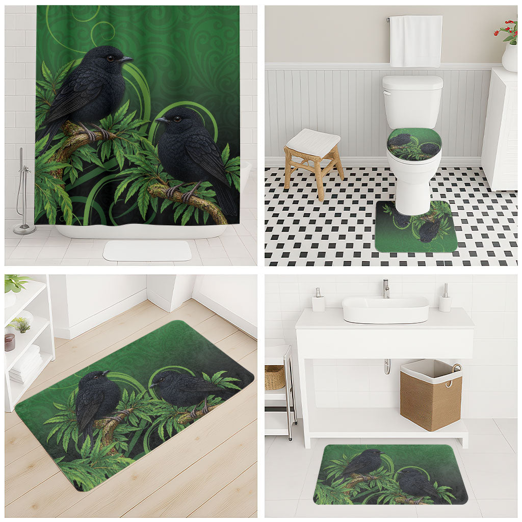New Zealand Black Robin Bathroom Set Karure Maori Koru Art Tattoo LT05 - Polynesian Pride