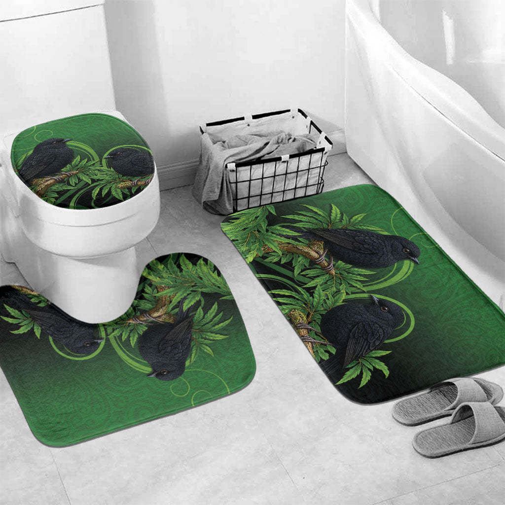 New Zealand Black Robin Bathroom Set Karure Maori Koru Art Tattoo LT05 Mat Set Only (3 pcs) One Size Green - Polynesian Pride