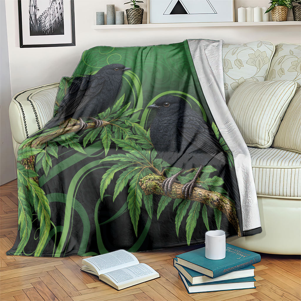 New Zealand Black Robin Blanket Karure Maori Koru Art Tattoo LT05 Green - Polynesian Pride