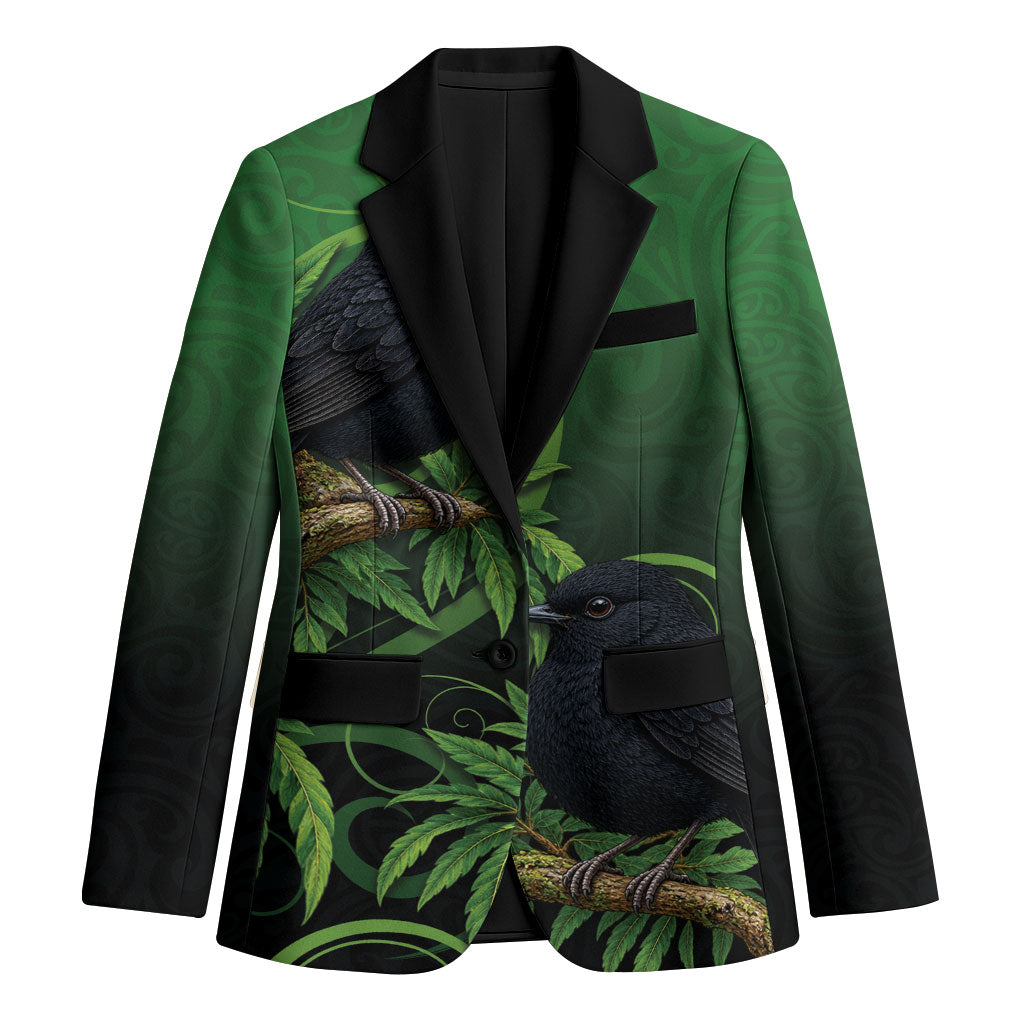 New Zealand Black Robin Blazer Karure Maori Koru Art Tattoo LT05 Unisex Green - Polynesian Pride
