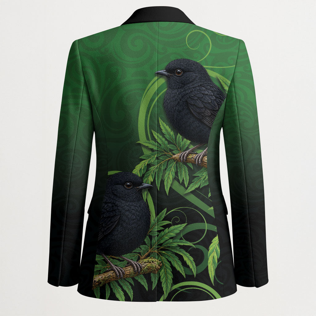 New Zealand Black Robin Blazer Karure Maori Koru Art Tattoo LT05 - Polynesian Pride