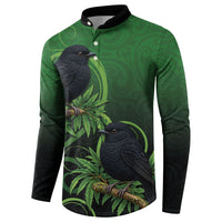 New Zealand Black Robin Button Sweatshirt Karure Maori Koru Art Tattoo LT05 - Polynesian Pride