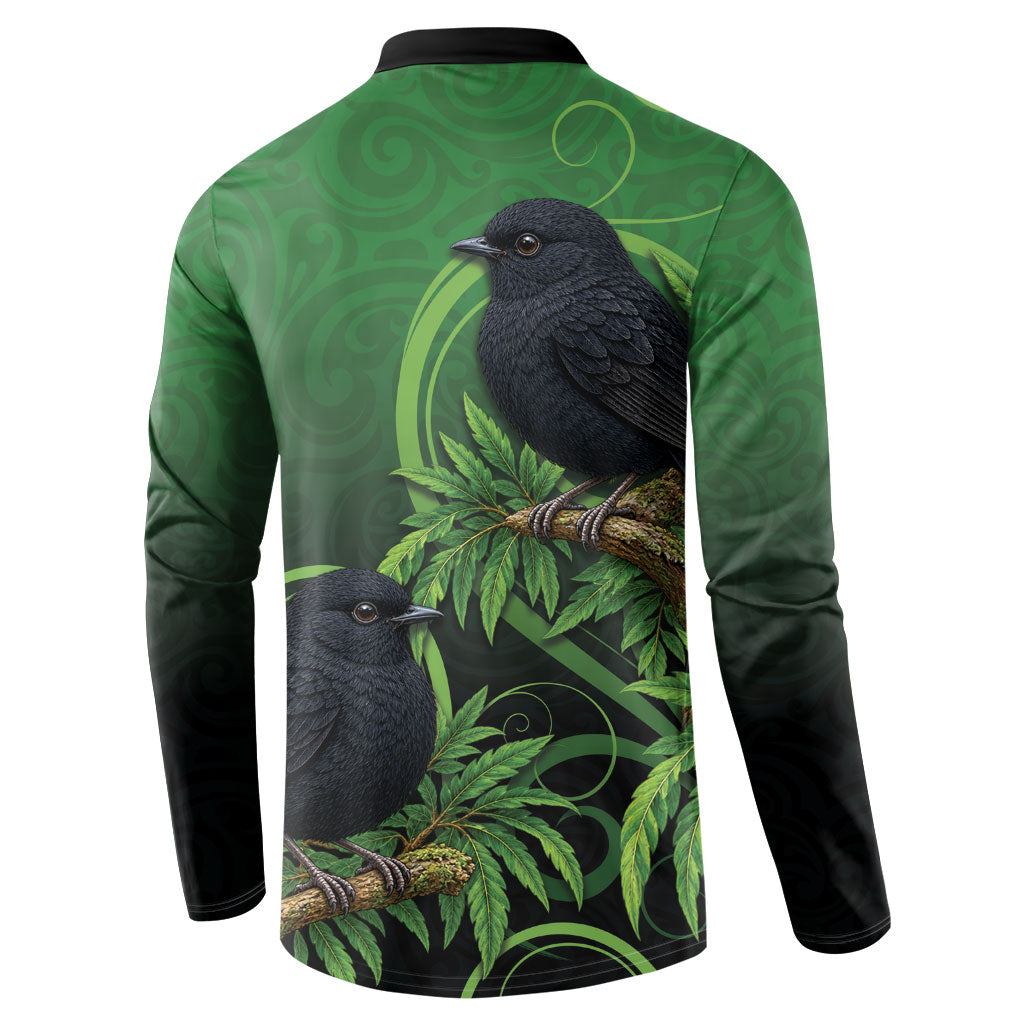 New Zealand Black Robin Button Sweatshirt Karure Maori Koru Art Tattoo LT05 - Polynesian Pride