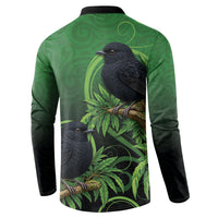 New Zealand Black Robin Button Sweatshirt Karure Maori Koru Art Tattoo LT05 - Polynesian Pride