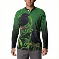 New Zealand Black Robin Button Sweatshirt Karure Maori Koru Art Tattoo LT05 - Polynesian Pride