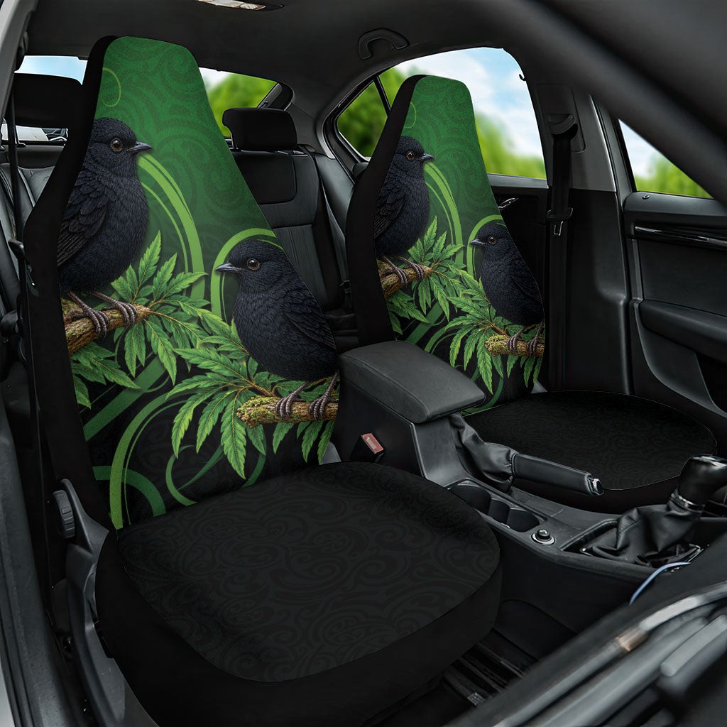 New Zealand Black Robin Car Seat Cover Karure Maori Koru Art Tattoo LT05 One Size Green - Polynesian Pride