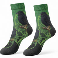 New Zealand Black Robin Crew Socks Karure Maori Koru Art Tattoo LT05 - Polynesian Pride