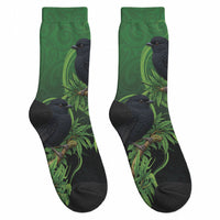 New Zealand Black Robin Crew Socks Karure Maori Koru Art Tattoo LT05 - Polynesian Pride