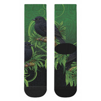 New Zealand Black Robin Crew Socks Karure Maori Koru Art Tattoo LT05 - Polynesian Pride