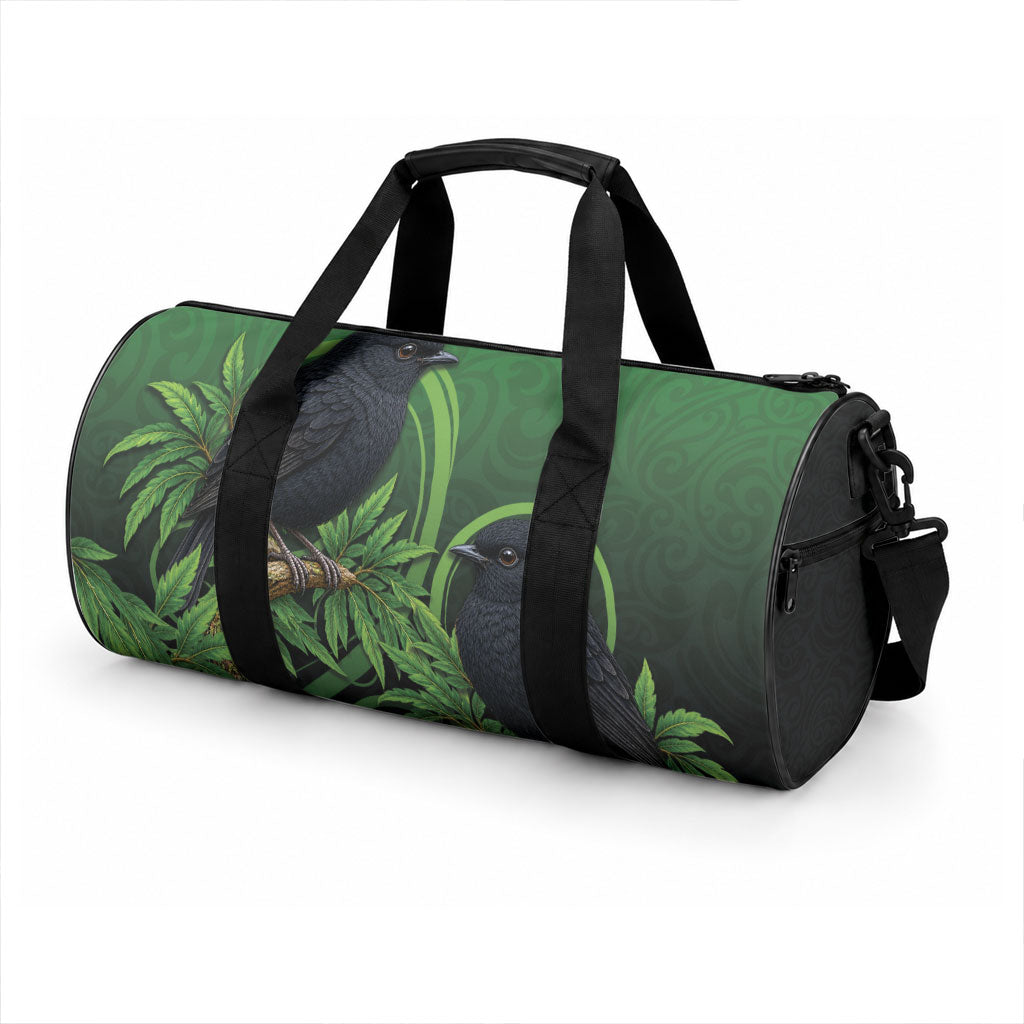 New Zealand Black Robin Duffle Bag Karure Maori Koru Art Tattoo LT05 - Polynesian Pride