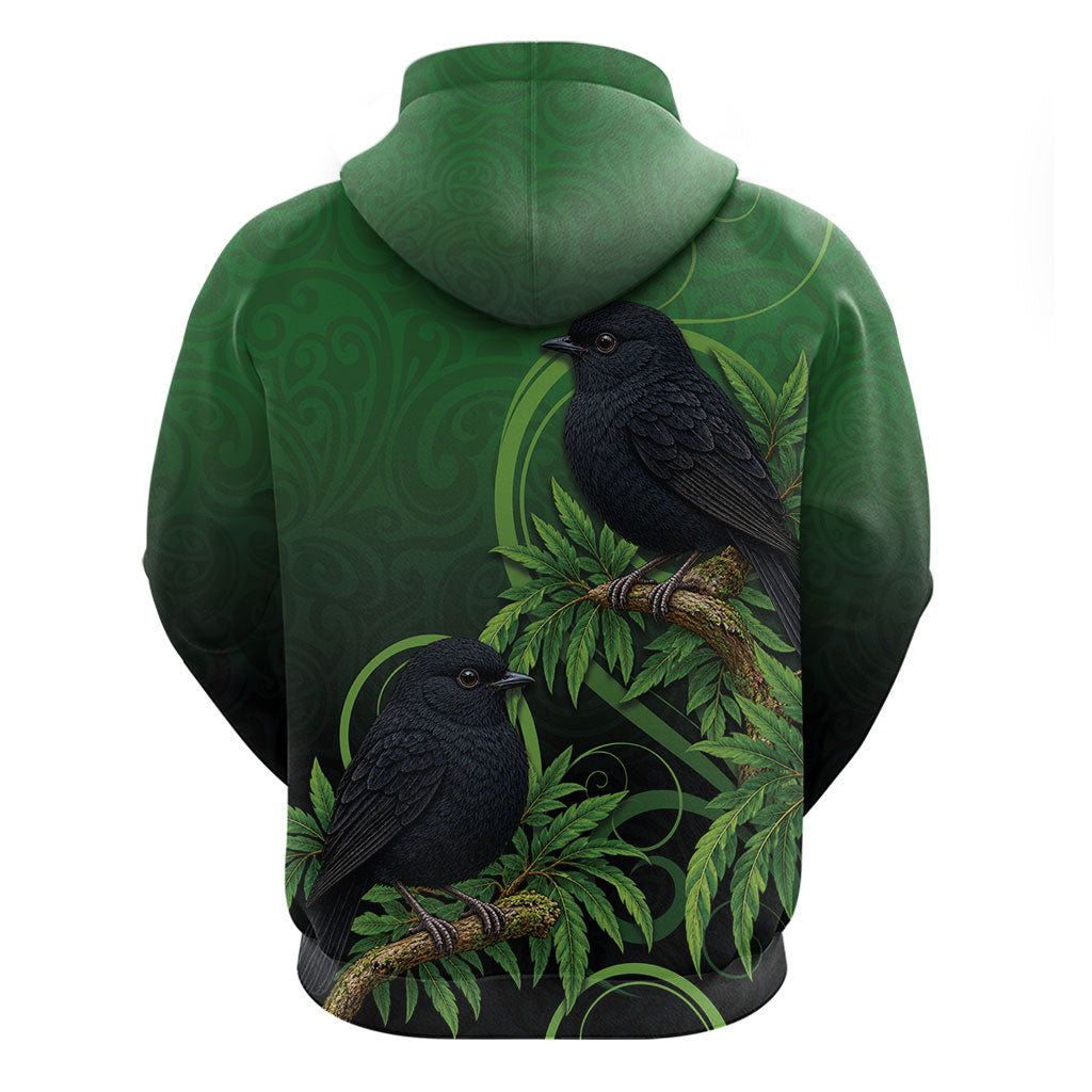 New Zealand Black Robin Hoodie Karure Maori Koru Art Tattoo LT05 - Polynesian Pride