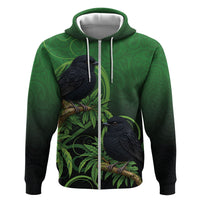 New Zealand Black Robin Hoodie Karure Maori Koru Art Tattoo LT05 Zip Hoodie Green - Polynesian Pride