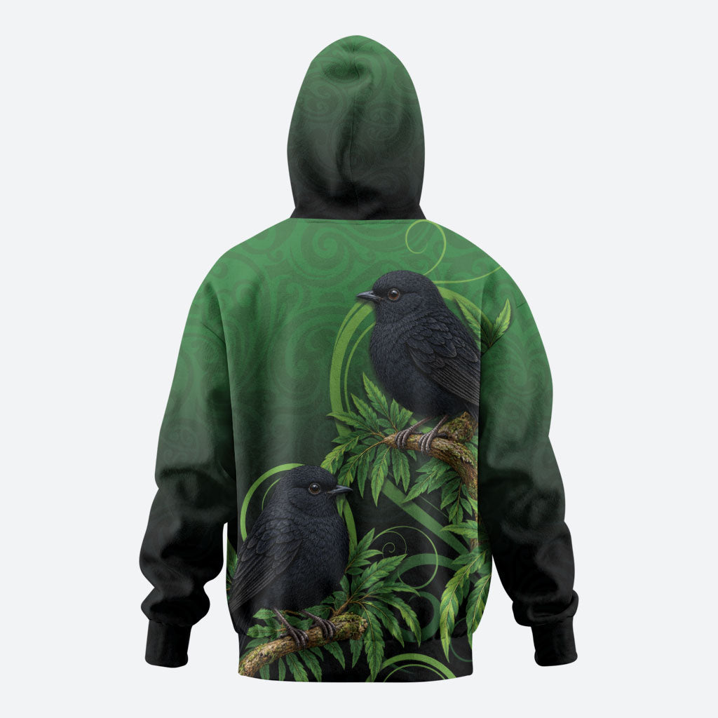 New Zealand Black Robin Hoodie Karure Maori Koru Art Tattoo LT05 - Polynesian Pride