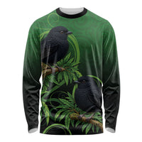 New Zealand Black Robin Long Sleeve Shirt Karure Maori Koru Art Tattoo LT05 Unisex Green - Polynesian Pride