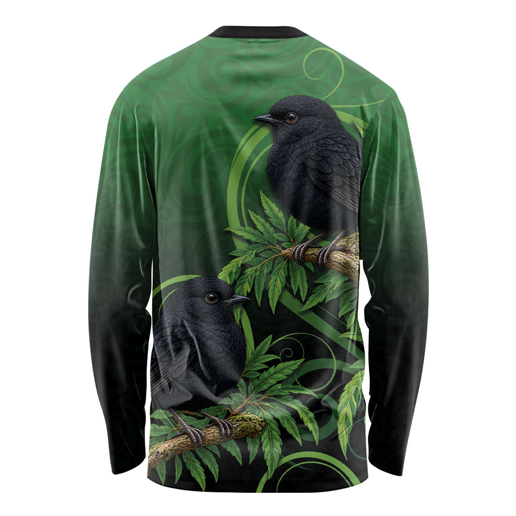 New Zealand Black Robin Long Sleeve Shirt Karure Maori Koru Art Tattoo LT05 - Polynesian Pride