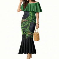 New Zealand Black Robin Mermaid Dress Karure Maori Koru Art Tattoo LT05 Women Green - Polynesian Pride