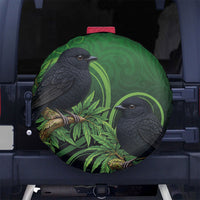 New Zealand Black Robin Spare Tire Cover Karure Maori Koru Art Tattoo LT05 No hole Green - Polynesian Pride