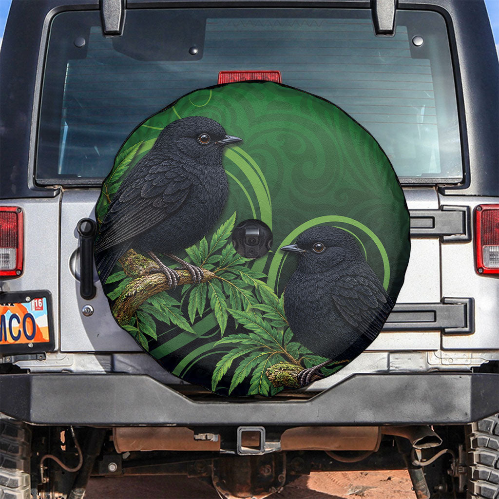 New Zealand Black Robin Spare Tire Cover Karure Maori Koru Art Tattoo LT05 Green - Polynesian Pride