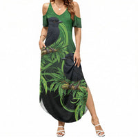 New Zealand Black Robin Summer Maxi Dress Karure Maori Koru Art Tattoo LT05 Women Green - Polynesian Pride