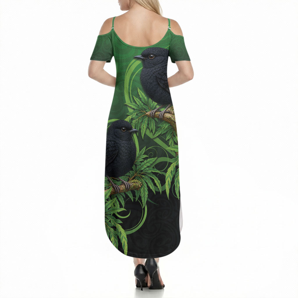 New Zealand Black Robin Summer Maxi Dress Karure Maori Koru Art Tattoo LT05 - Polynesian Pride