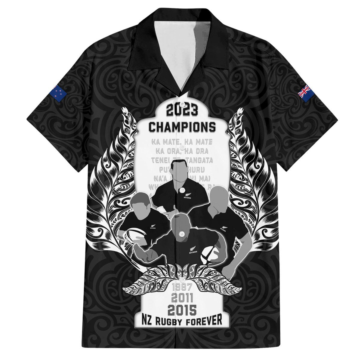 New Zealand Rugby Hawaiian Shirt The Haka With Champions Cup LT05 Black - Polynesian Pride