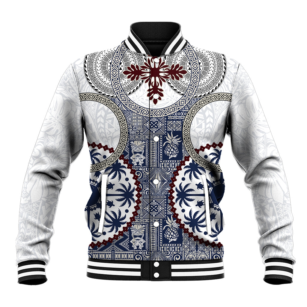 Hawaii Baseball Jacket Barkcloth Pattern Vintage Style LT05 Unisex Blue - Polynesian Pride