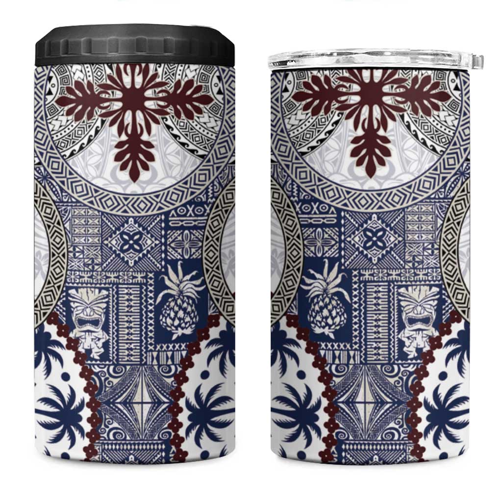 Hawaii 4 in 1 Can Cooler Tumbler Barkcloth Pattern Vintage Style LT05 One Size: 16 oz Blue - Polynesian Pride